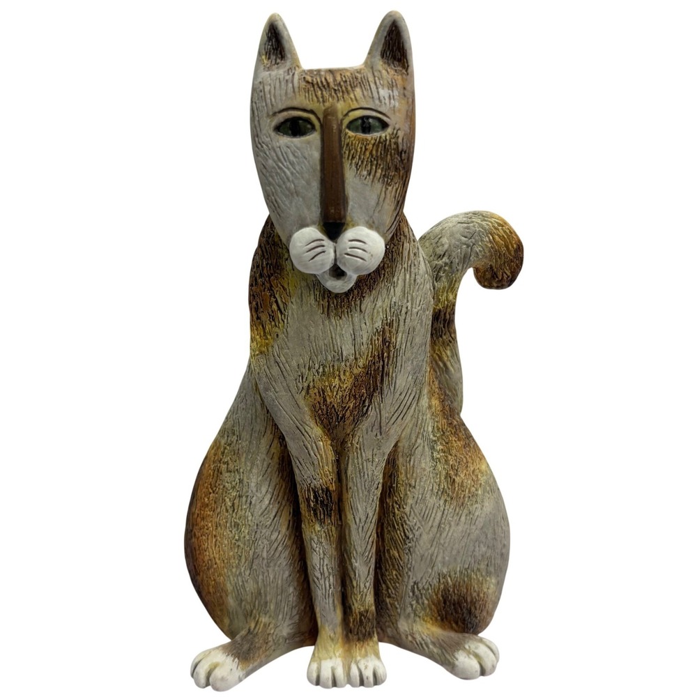 Marika McCarty‎ Art Pottery Cat Figurine Signed Hand Painted Textured Sculpture